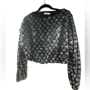 NWT Nordstrom Black and Silver Sequin Blouse